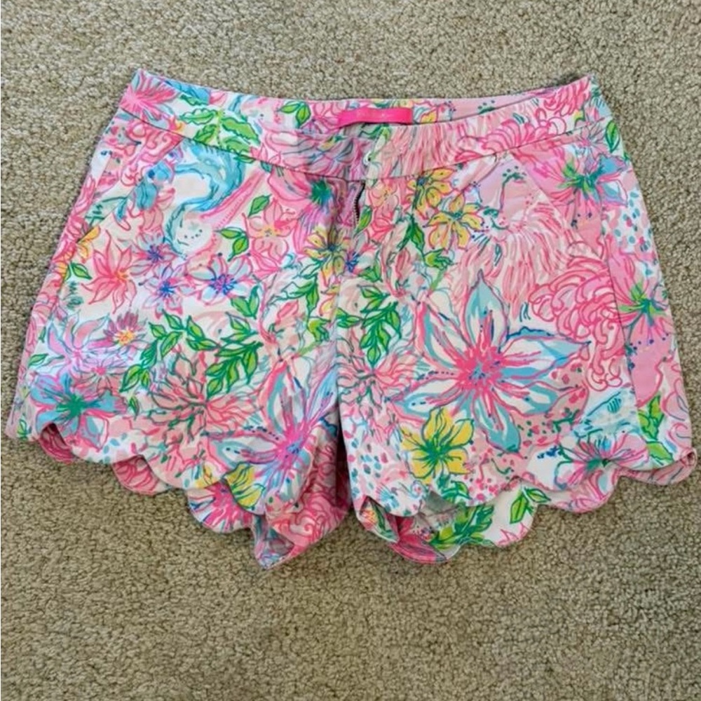 Lilly Pulitzer Pink Floral Scallop High-Waist Shorts